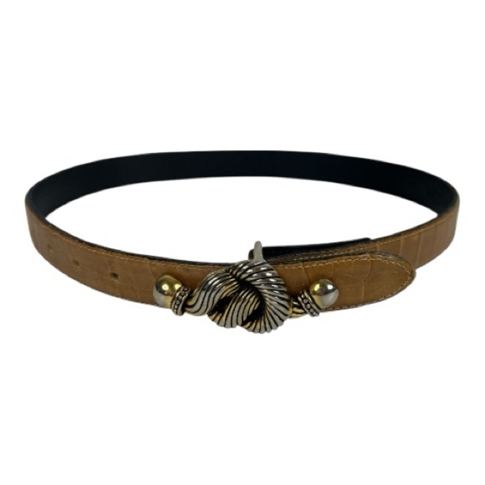 Vicenza Sz 26 Embossed Belt Tan Italian Calfskin Ornate Buckle